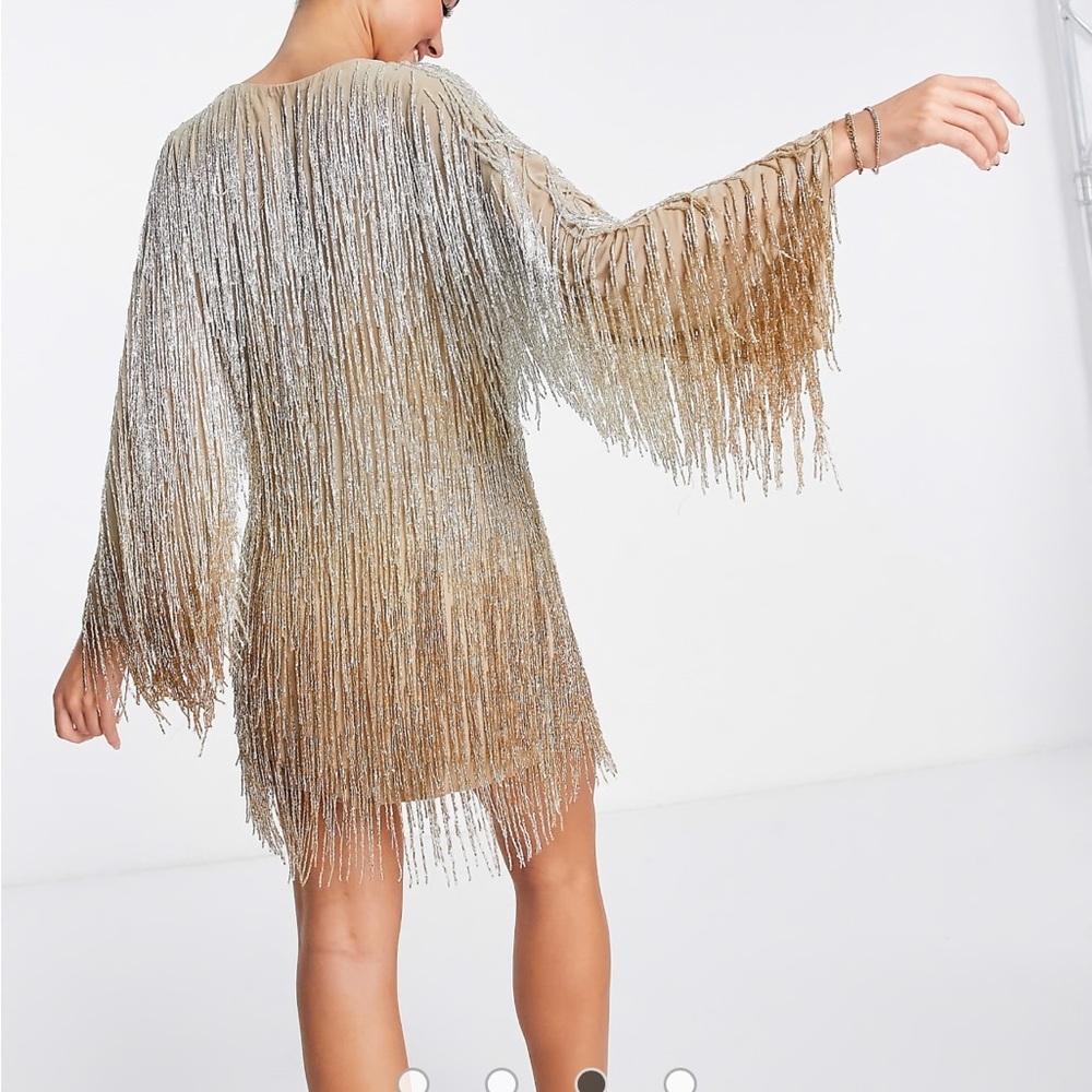 ASOS Metallic Gold Ombre Fringe Mini Dress - Picture 4 of 5